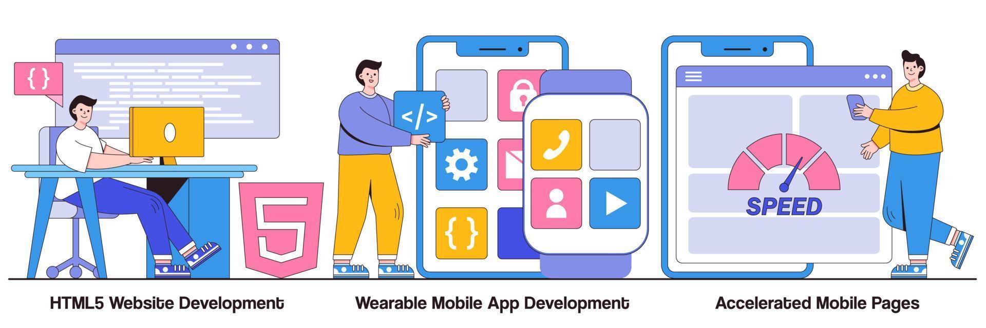 html5-webbplatsutveckling, bärbar mobilapp och illustrerade accelererade sidor vektor