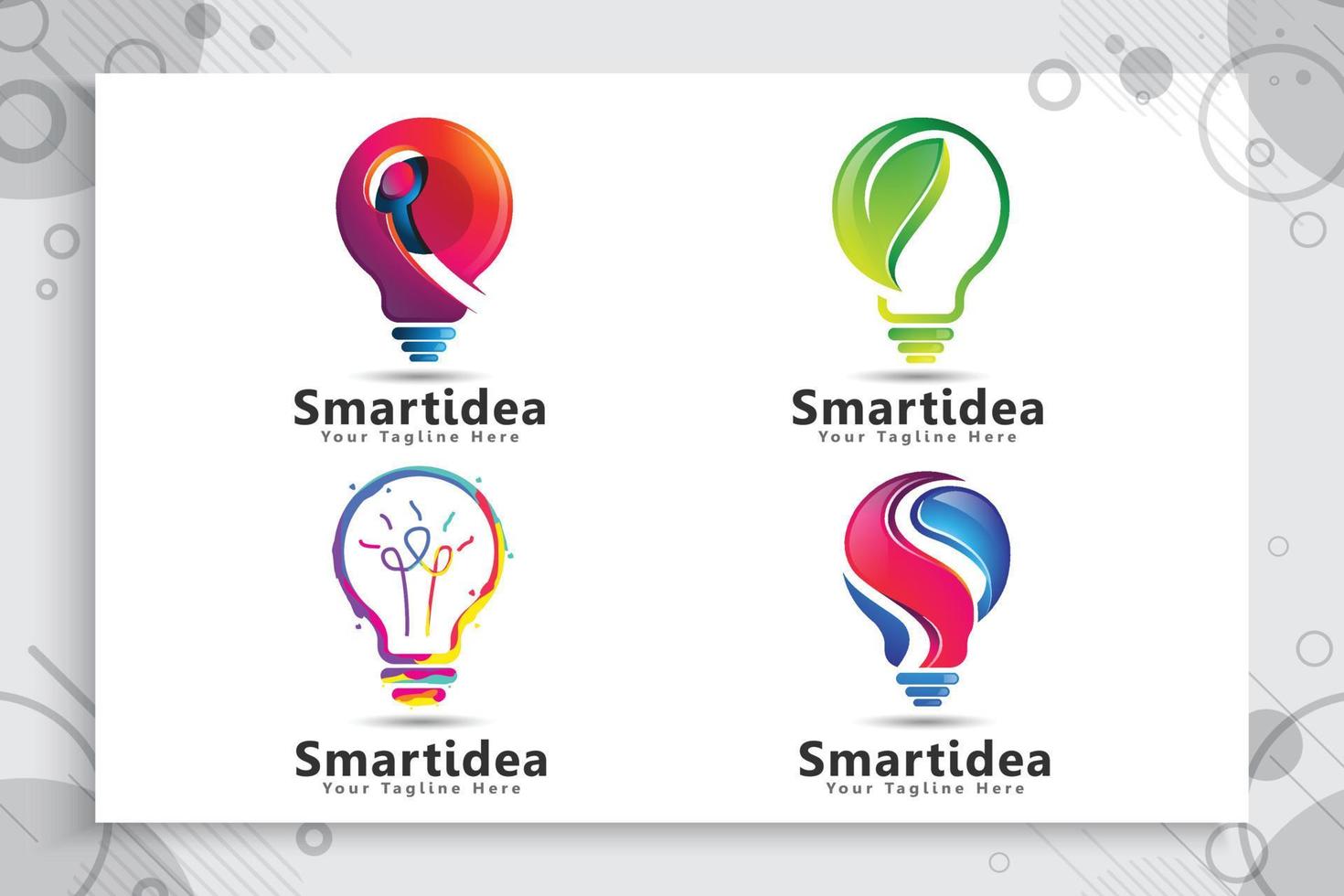 set sammlung von glühbirne energie grün smart idee vektor logo design mit modernem farbstil konzept, symbol innovation digitale lampe mit ökologie blatt konzept.