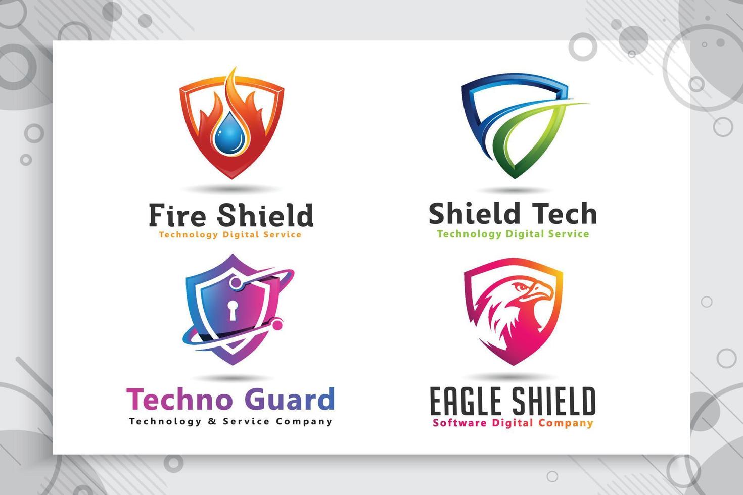 set samling av 3d sköld tech vektor logotypdesign med modernt koncept, illustration symbol för cybersäkerhet för digitalt skydd programvara företag.