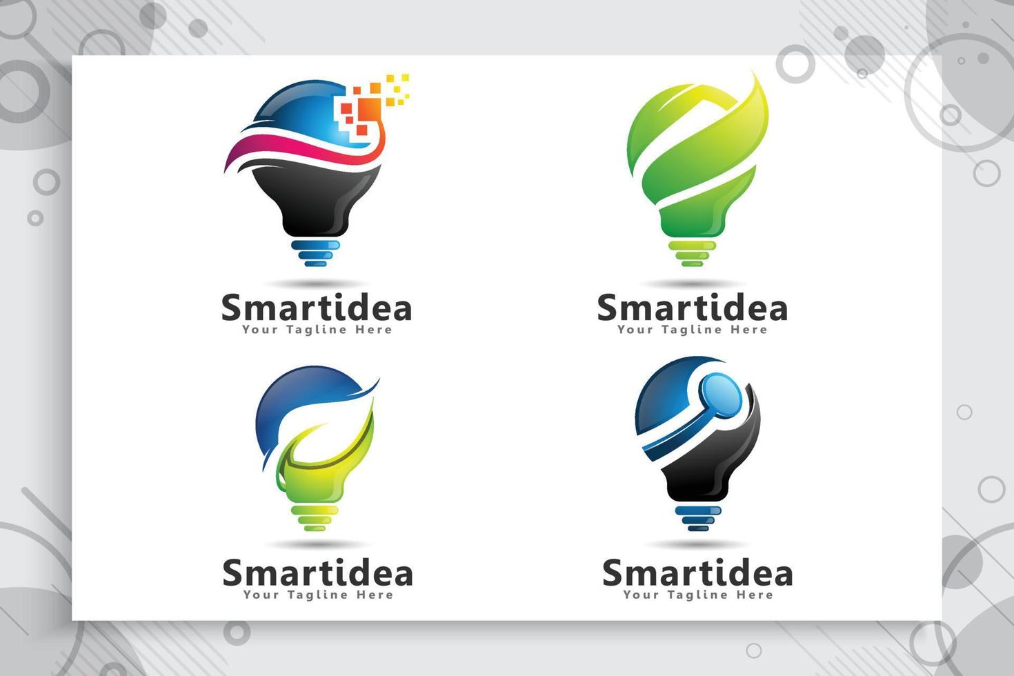 set samling av glödlampa energi grön smart idé vektor logotypdesign med modern färg stil koncept, symbol innovation digital lampa med ekologi blad koncept.