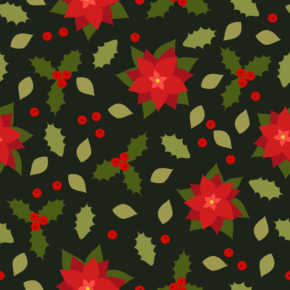 Weihnachtswinter Weihnachtsstern und Stechpalmenblumen. nahtloser Hintergrund. Blumenmusterdruck im Vektor. Folge10 vektor