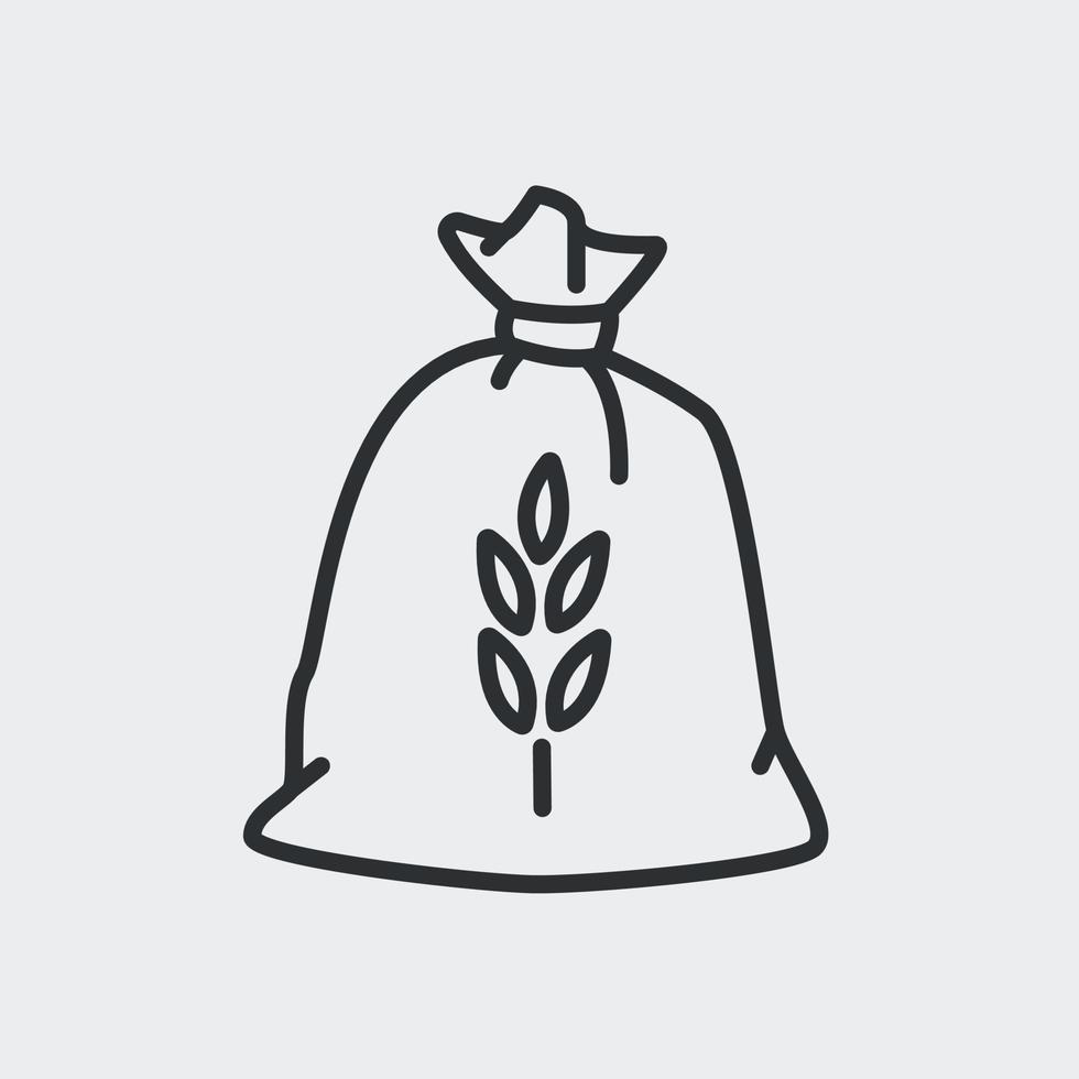 Sack Weizenmehl Symbol Leitung. Zeichen für Getreidesäcke. design für designvorlage für lebensmittelverpackungen, gravieren von lebensmitteln. Vektor-Illustration vektor