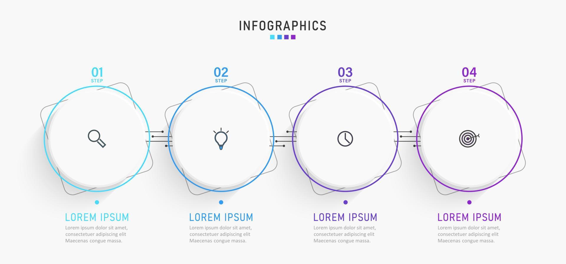 vektor infographic etikett designmall med ikoner och 4 alternativ eller steg. kan användas för processdiagram, presentationer, arbetsflödeslayout, banner, flödesschema, infograf.