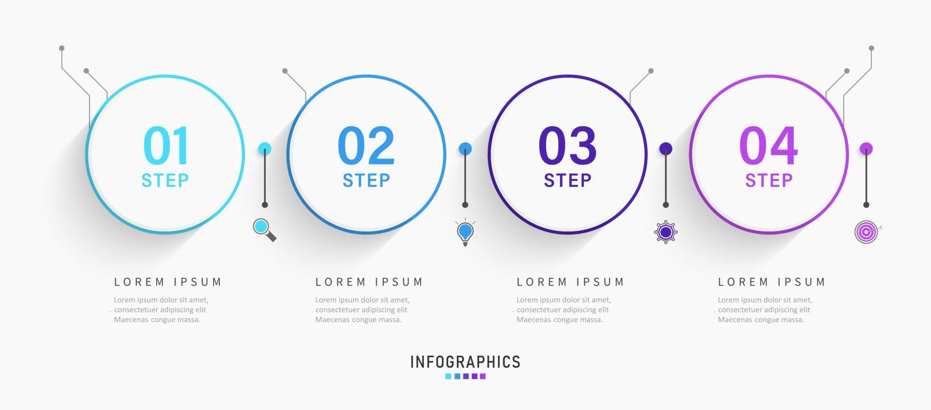 vektor infographic etikett designmall med ikoner och 4 alternativ eller steg. kan användas för processdiagram, presentationer, arbetsflödeslayout, banner, flödesschema, infograf.