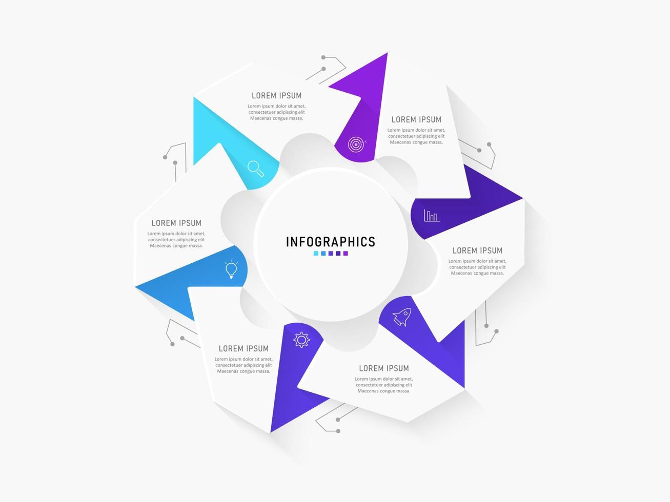 Vektor-Infografik-Etikettendesign-Vorlage mit Symbolen und 6 Optionen oder Schritten. kann für Prozessdiagramme, Präsentationen, Workflow-Layouts, Banner, Flussdiagramme und Infografiken verwendet werden. vektor