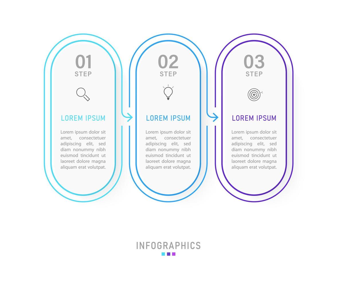 Vektor-Infografik-Etikettendesign-Vorlage mit Symbolen und 3 Optionen oder Schritten. kann für Prozessdiagramme, Präsentationen, Workflow-Layouts, Banner, Flussdiagramme und Infografiken verwendet werden. vektor