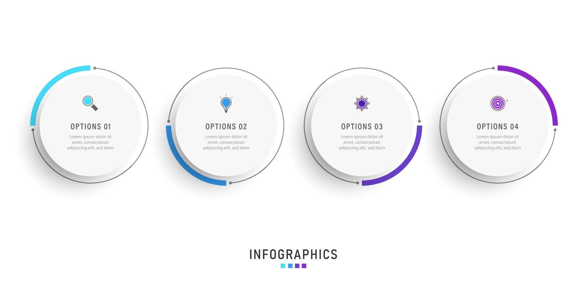 Vektor-Infografik-Etikettendesign-Vorlage mit Symbolen und 4 Optionen oder Schritten. kann für Prozessdiagramme, Präsentationen, Workflow-Layouts, Banner, Flussdiagramme und Infografiken verwendet werden. vektor