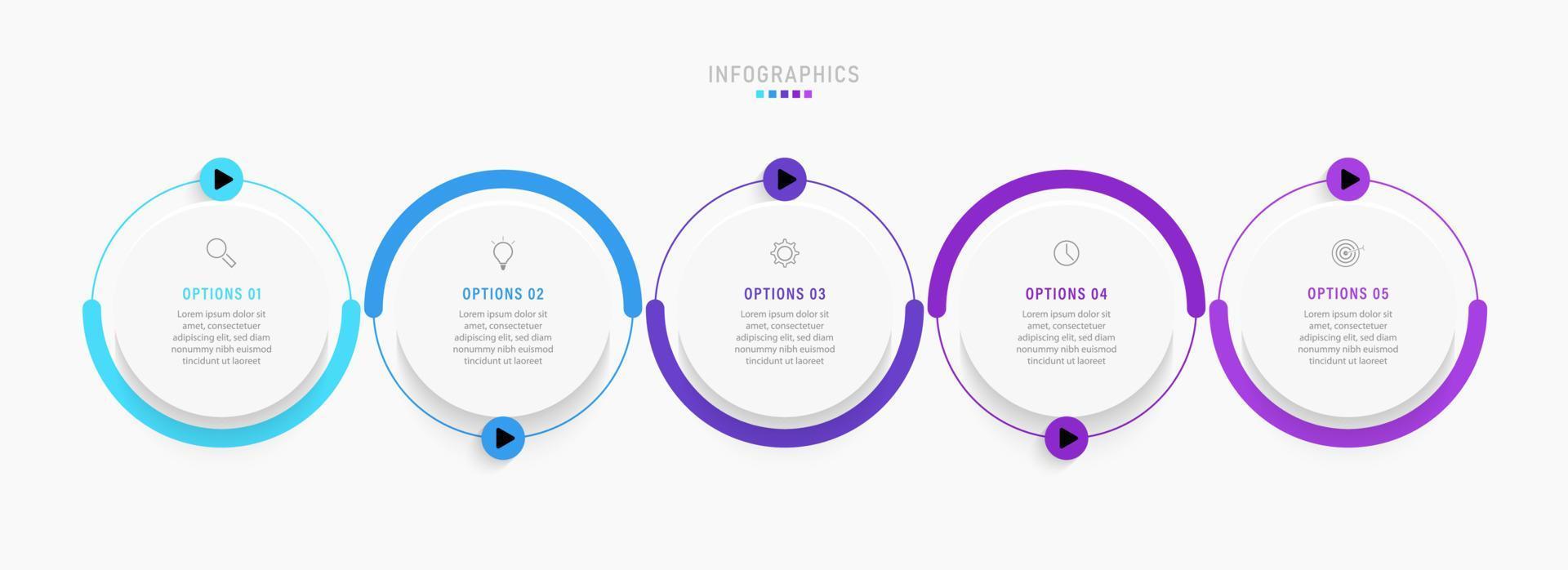 vektor infographic etikett designmall med ikoner och 5 alternativ eller steg. kan användas för processdiagram, presentationer, arbetsflödeslayout, banner, flödesschema, infograf.