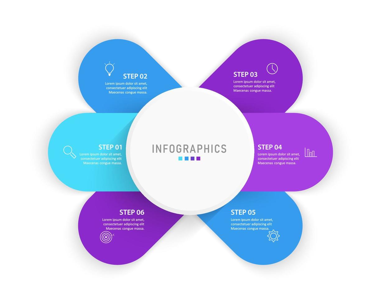 vektor infographic etikett designmall med ikoner och 6 alternativ eller steg. kan användas för processdiagram, presentationer, arbetsflödeslayout, banner, flödesschema, infograf.