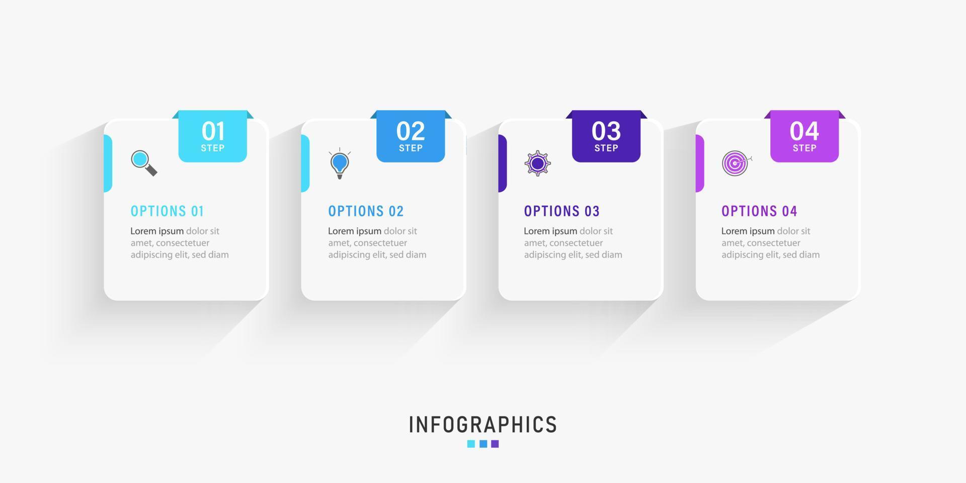 vektor infographic etikett designmall med ikoner och 4 alternativ eller steg. kan användas för processdiagram, presentationer, arbetsflödeslayout, banner, flödesschema, infograf.