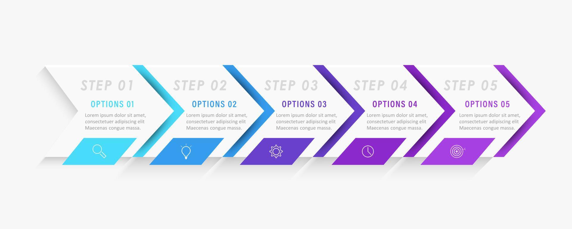 Vektor-Infografik-Etikettendesign-Vorlage mit Symbolen und 5 Optionen oder Schritten. kann für Prozessdiagramme, Präsentationen, Workflow-Layouts, Banner, Flussdiagramme und Infografiken verwendet werden. vektor