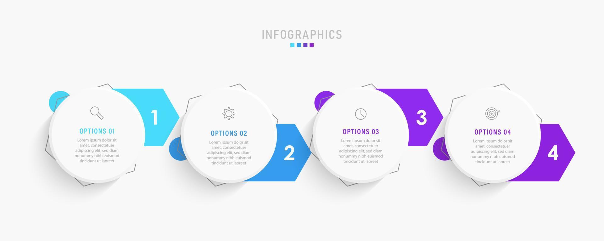 vektor infographic etikett designmall med ikoner och 4 alternativ eller steg. kan användas för processdiagram, presentationer, arbetsflödeslayout, banner, flödesschema, infograf.