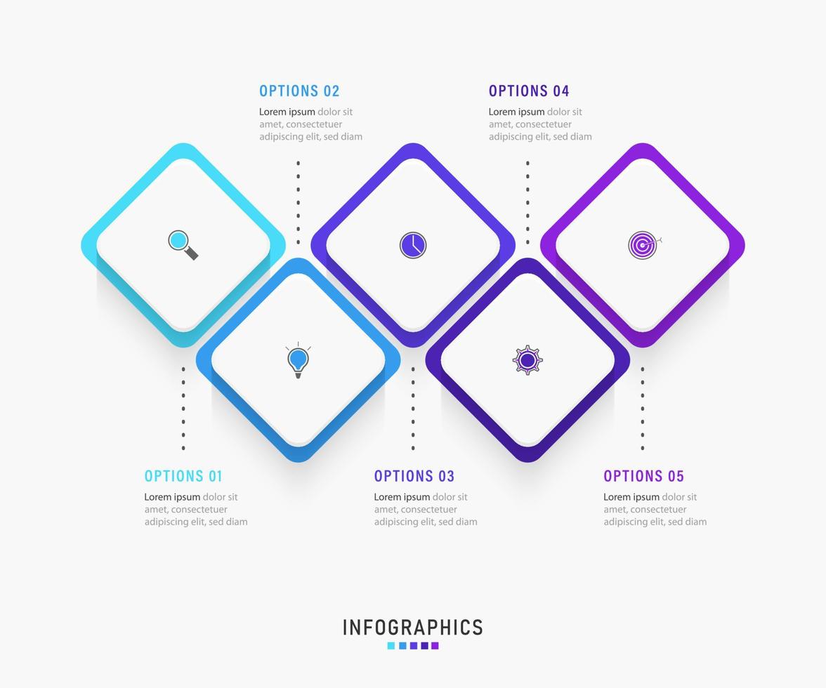 Vektor-Infografik-Etikettendesign-Vorlage mit Symbolen und 5 Optionen oder Schritten. kann für Prozessdiagramme, Präsentationen, Workflow-Layouts, Banner, Flussdiagramme und Infografiken verwendet werden. vektor