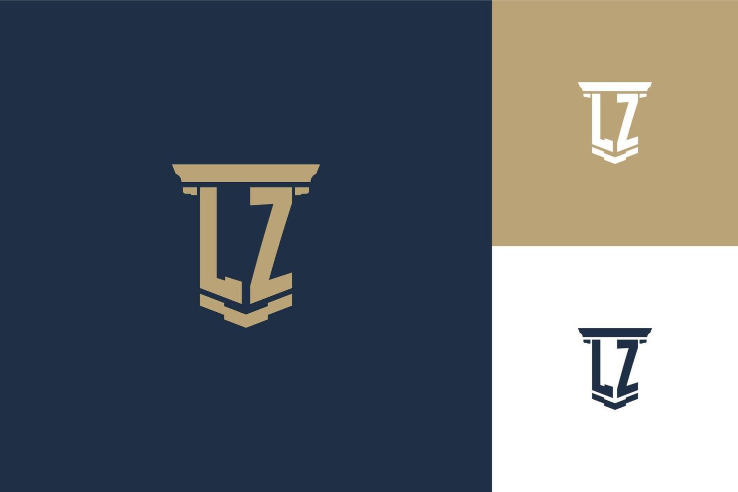 lz-Monogramm-Initialen-Logo-Design mit Säulensymbol. Logo-Design für Anwaltsrecht vektor