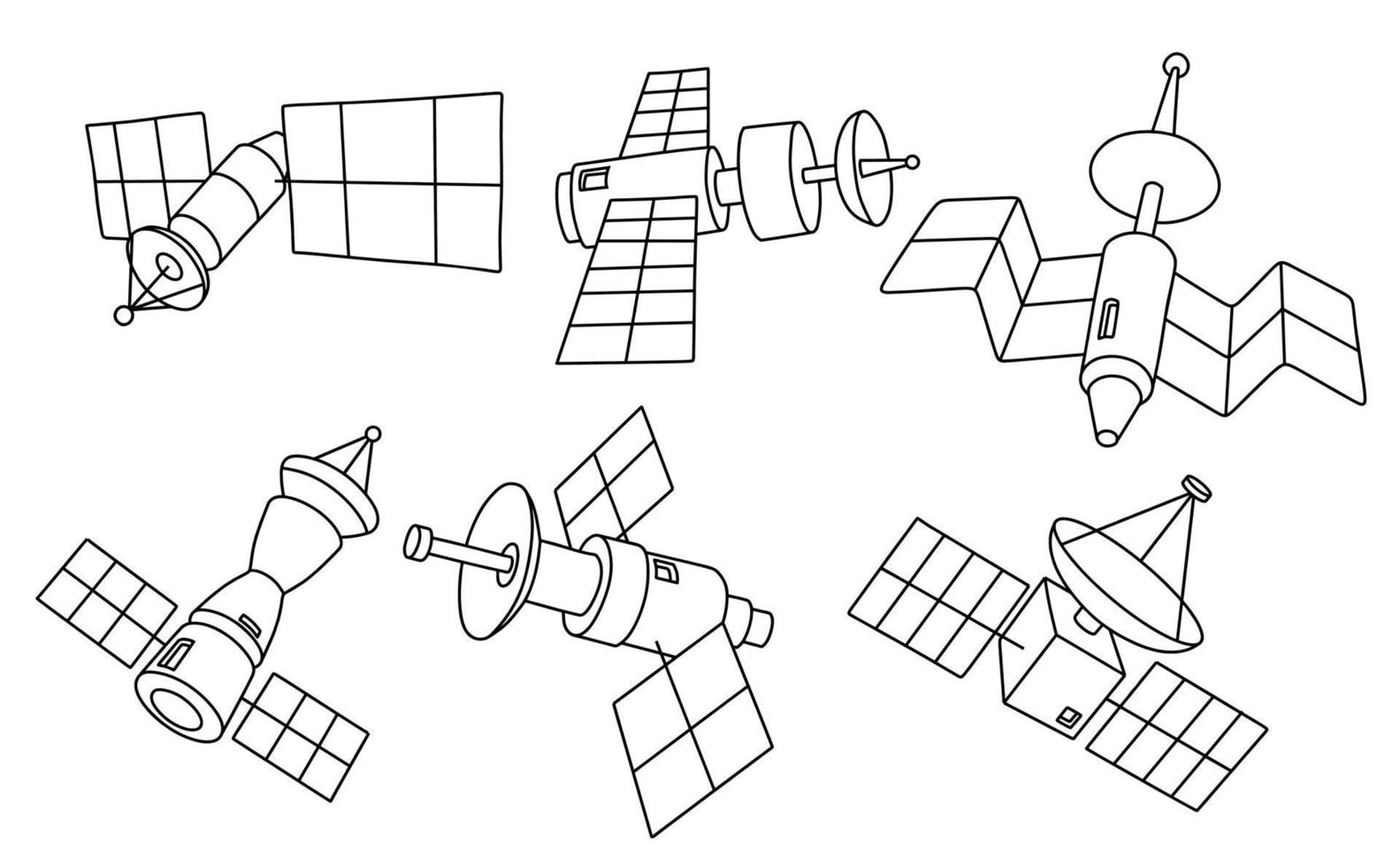 Gekritzelsatz des netten Satelliten. vektor