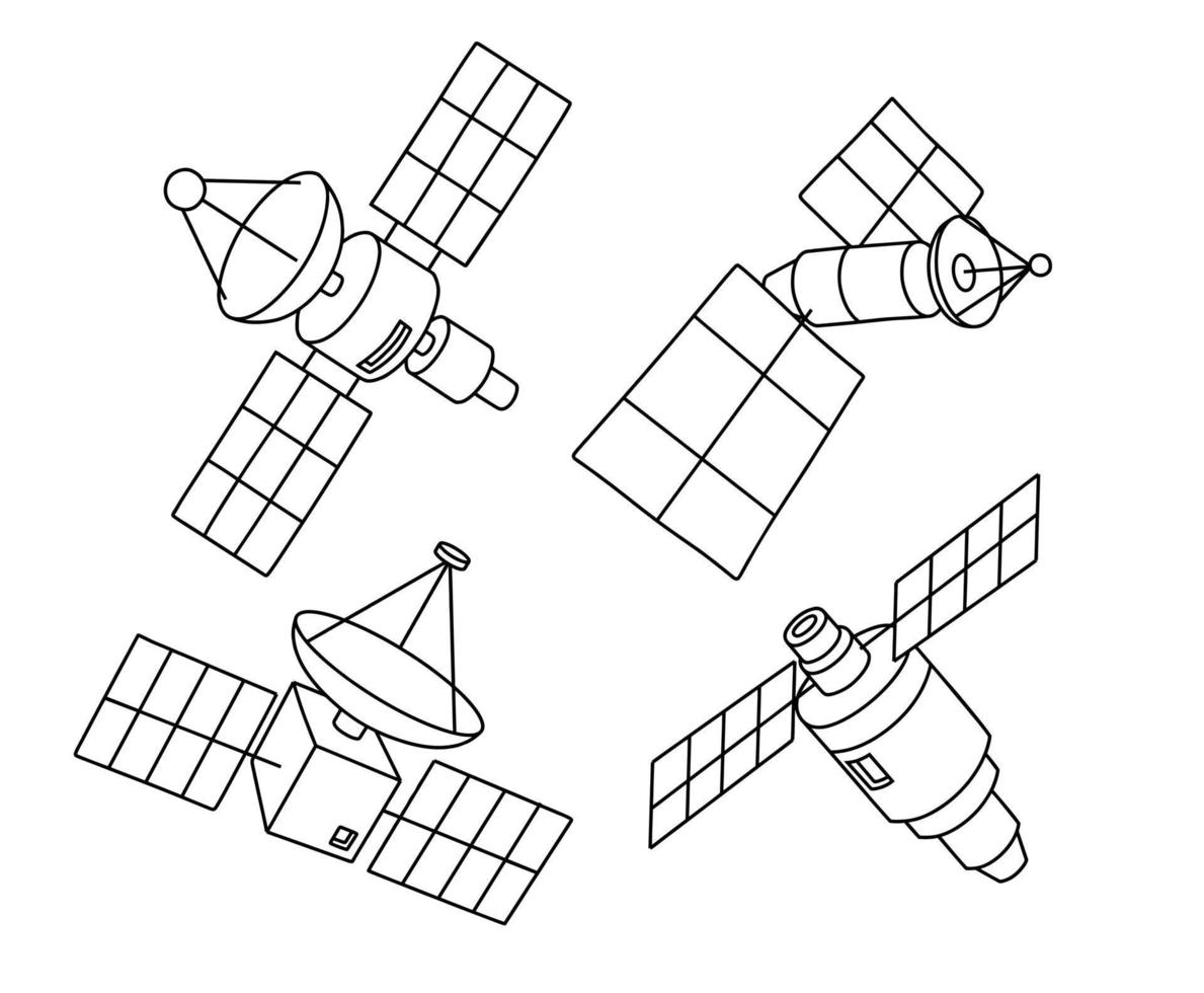 Gekritzelsatz des netten Satelliten. vektor