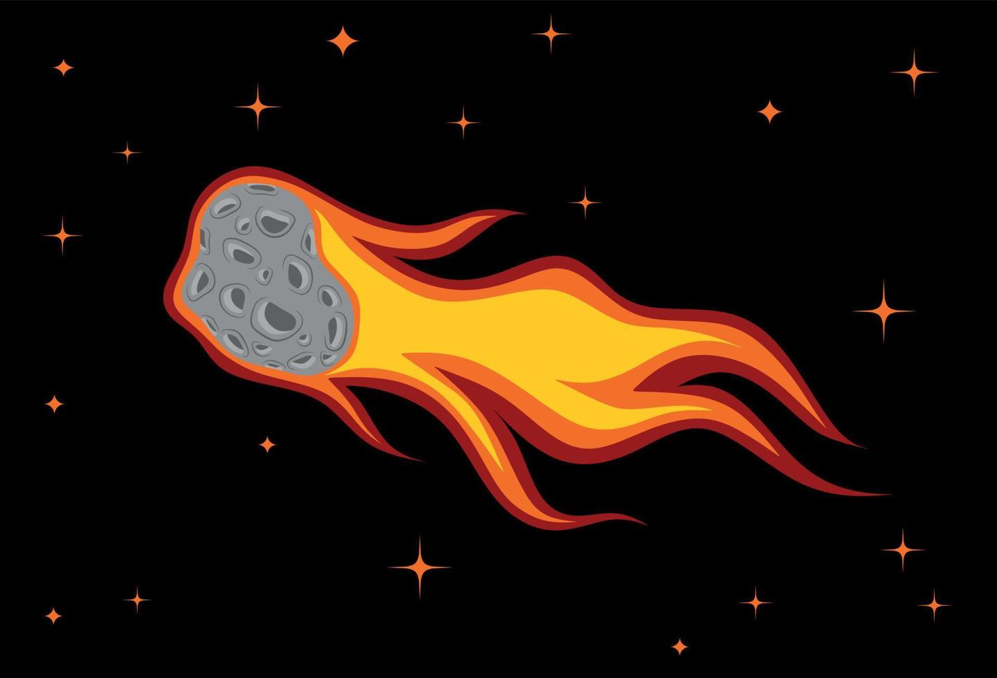Komet gleitet nachts mit Feuer. vektor