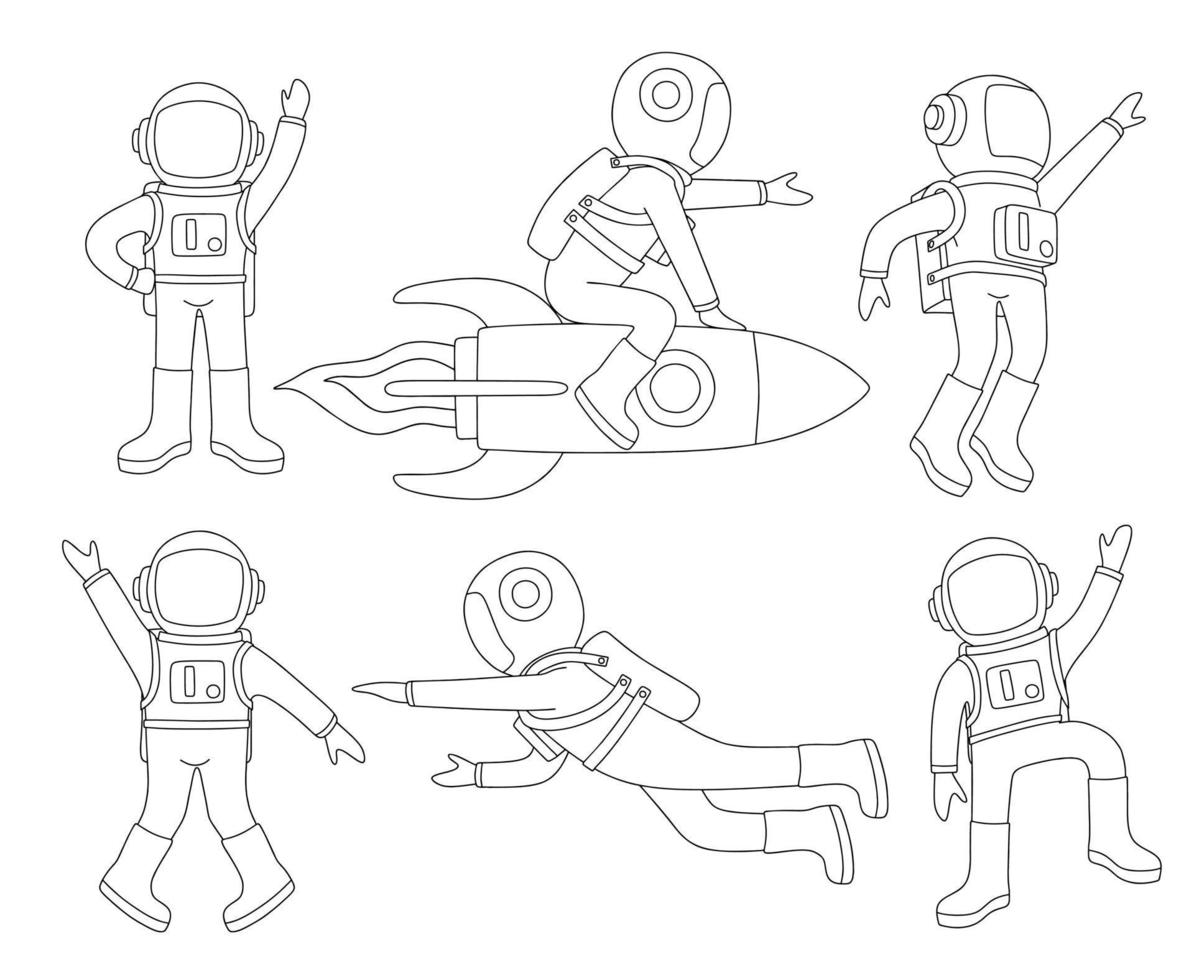 doodle uppsättning av söt astronaut. vektor