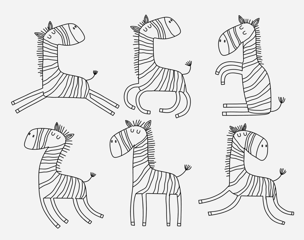 Zebra djur vektor linjeuppsättning.