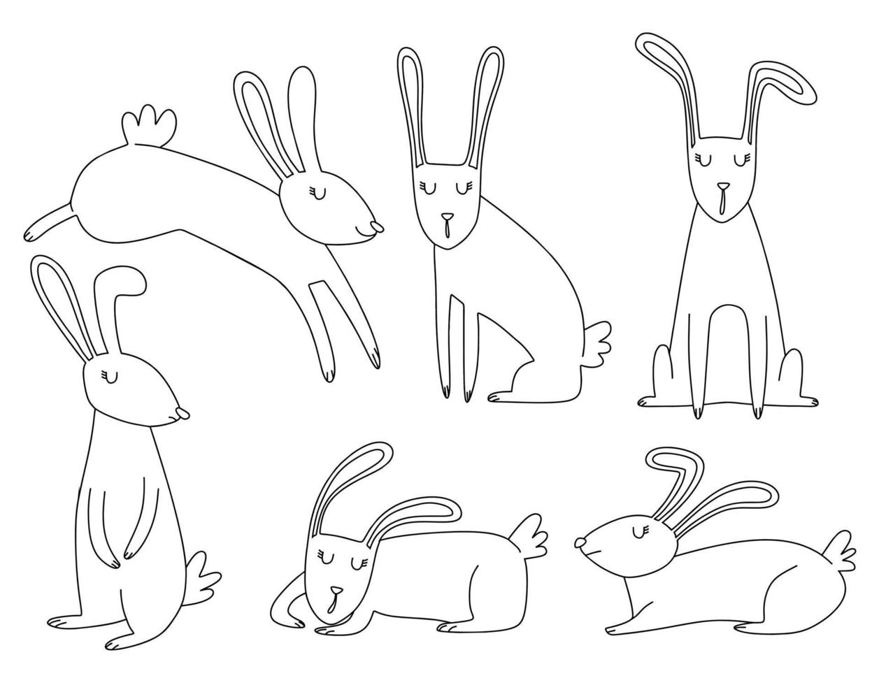 niedliches cartoon-kaninchen-doodle-set. vektor