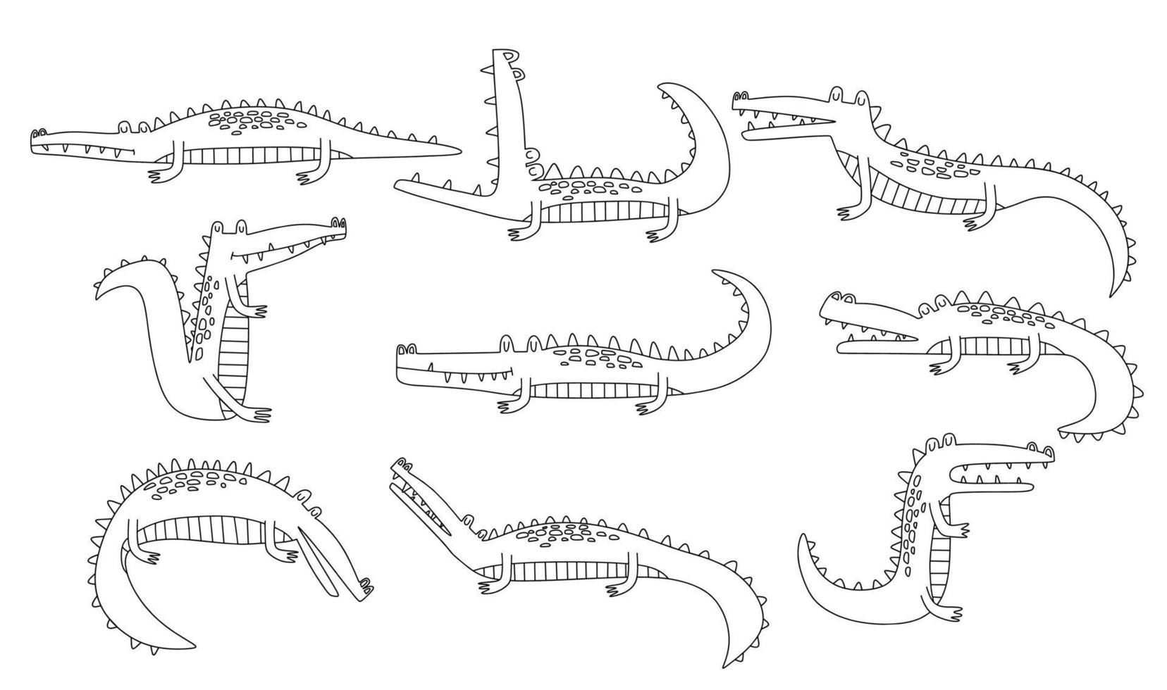 Krokodil-Tiervektor-Liniensatz. vektor