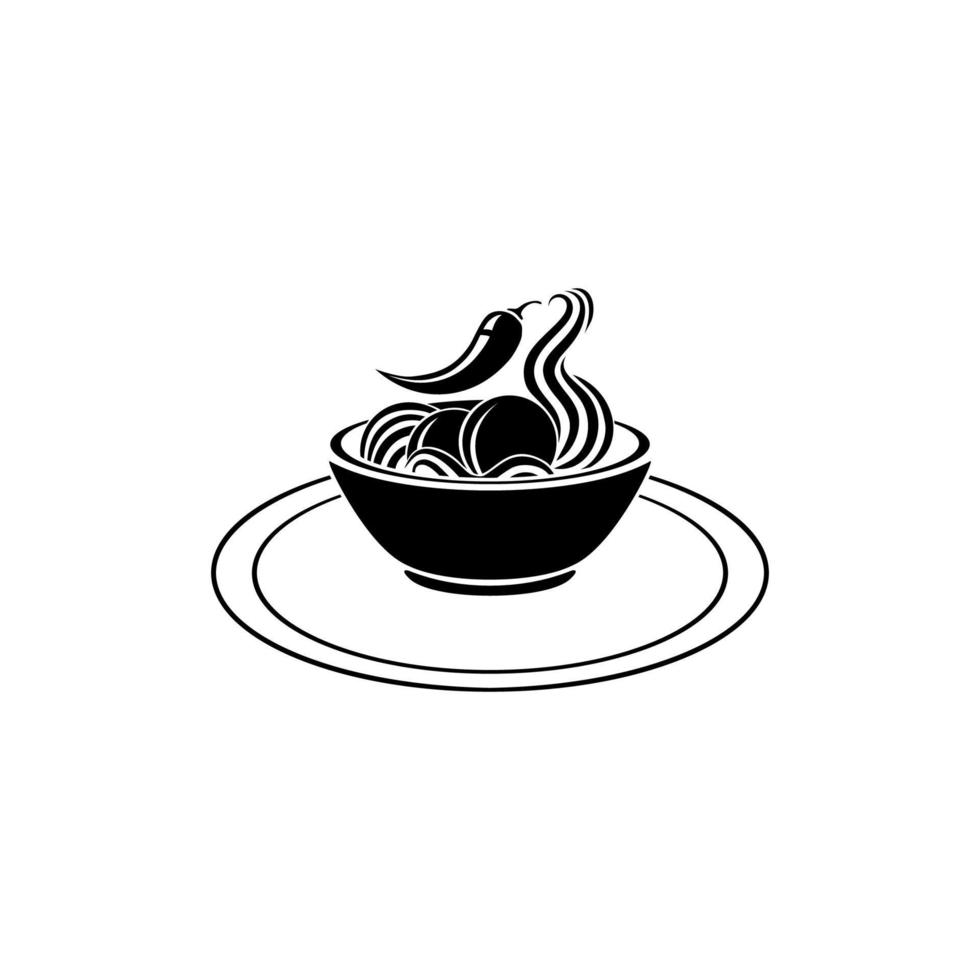 Fleischbällchen in der Tasse würzen. Silhouette der Nudelschüssel für Logo oder Grafikdesignelement. Bakso. Vektor-Illustration vektor