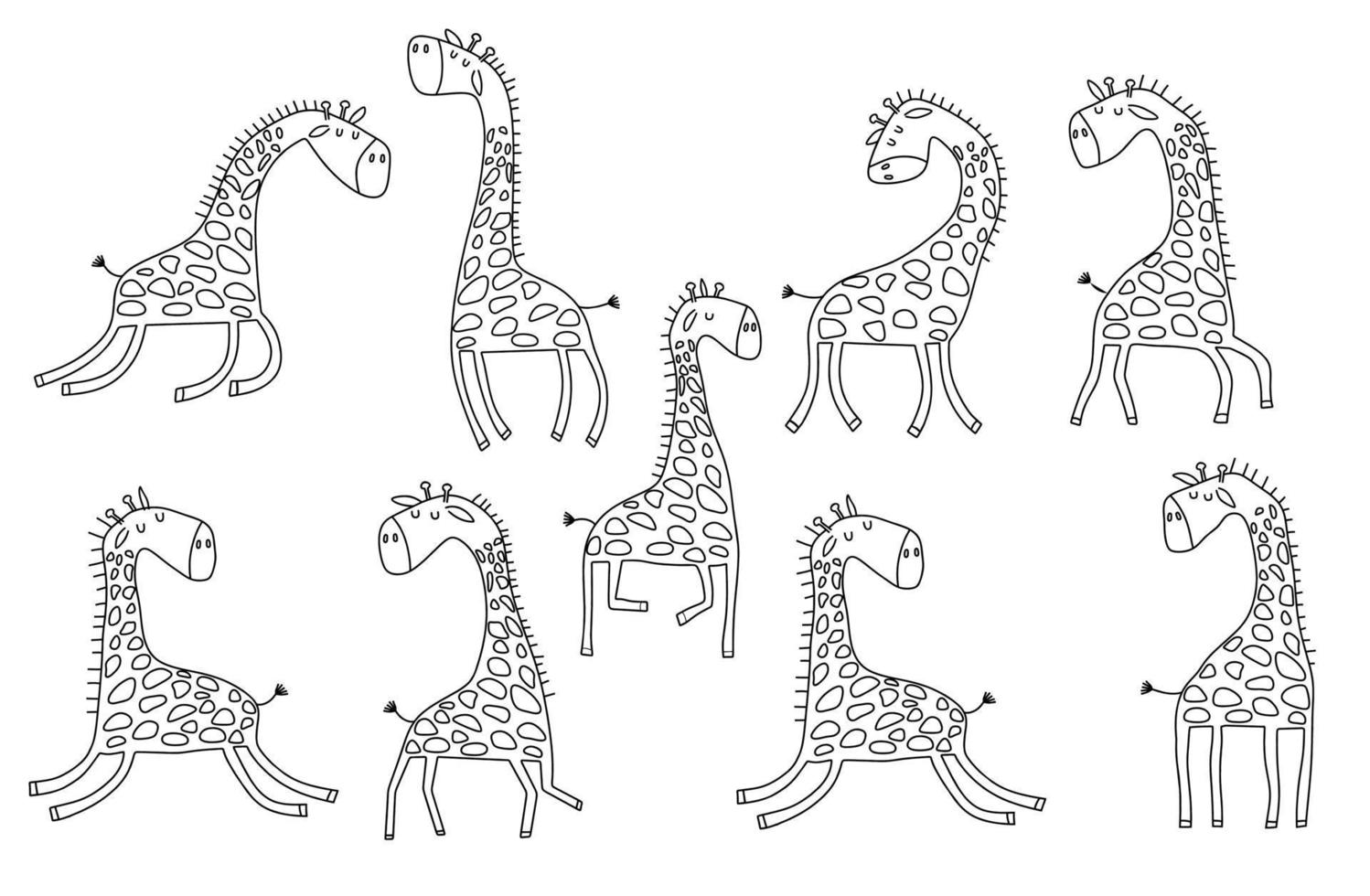 uppsättning av söta tecknade giraff doodles vektor
