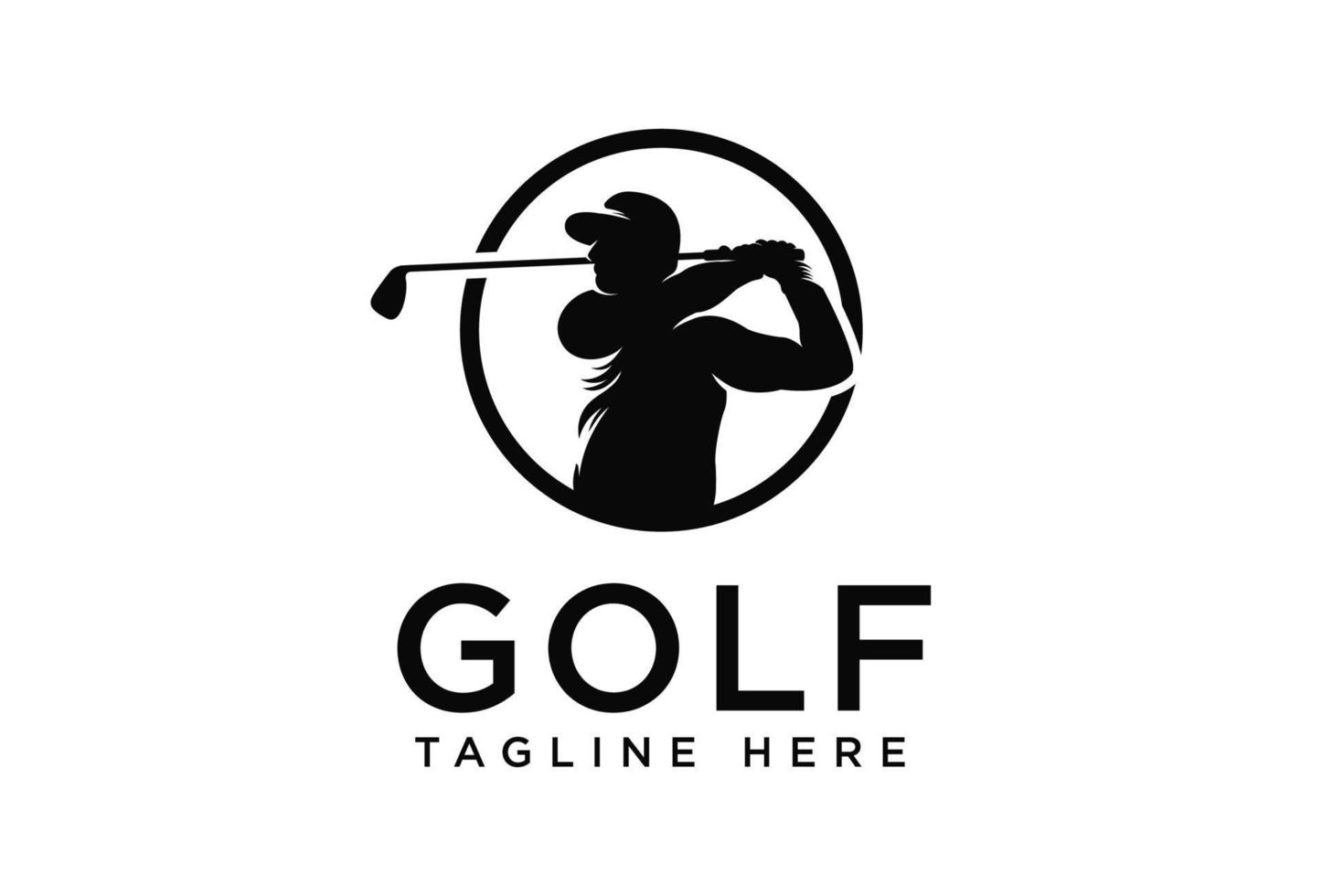 Golf-Logo mit Silhouette einer Person, die Golfschläger schwingt. vektor