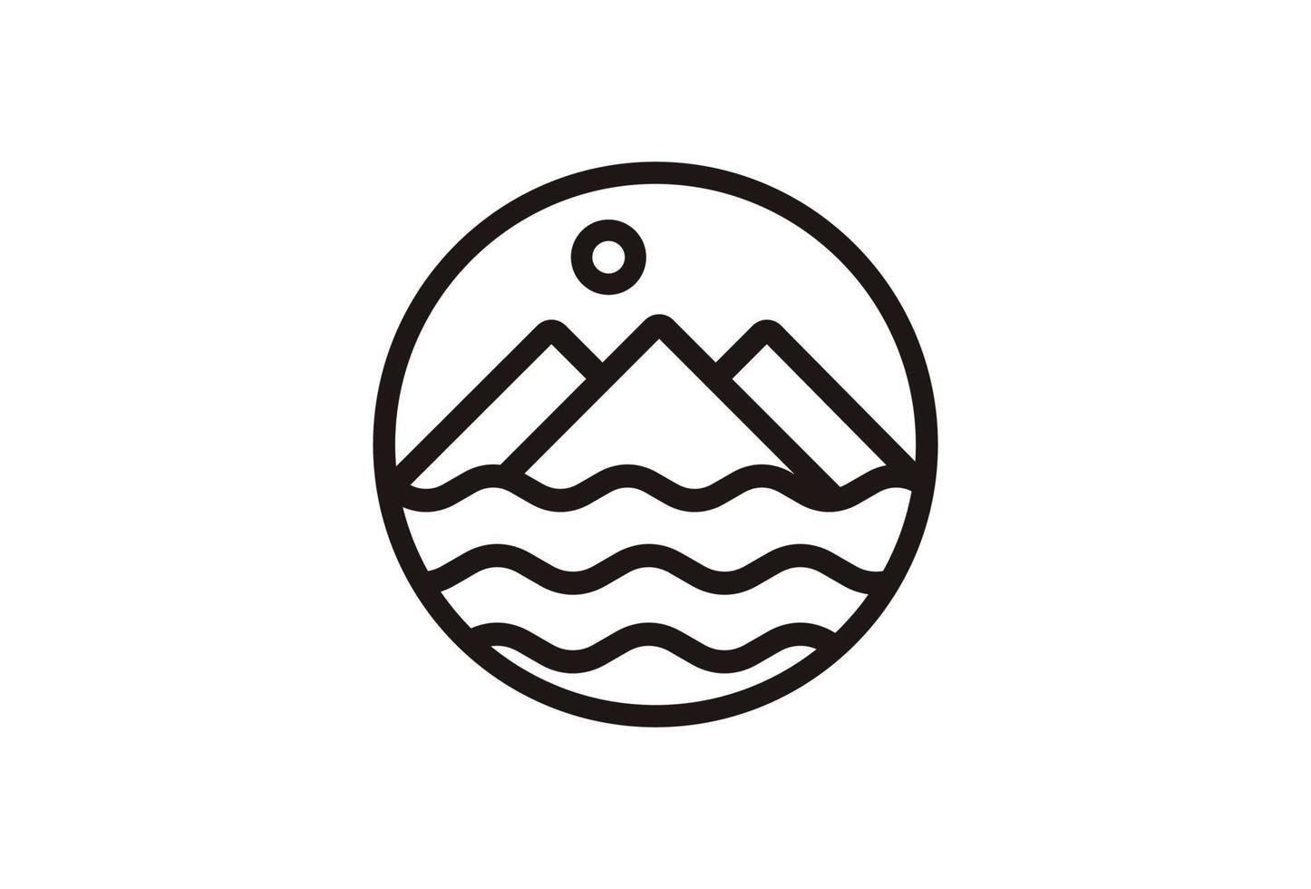 vintage berg logotyp med linjekonst stil design vektor