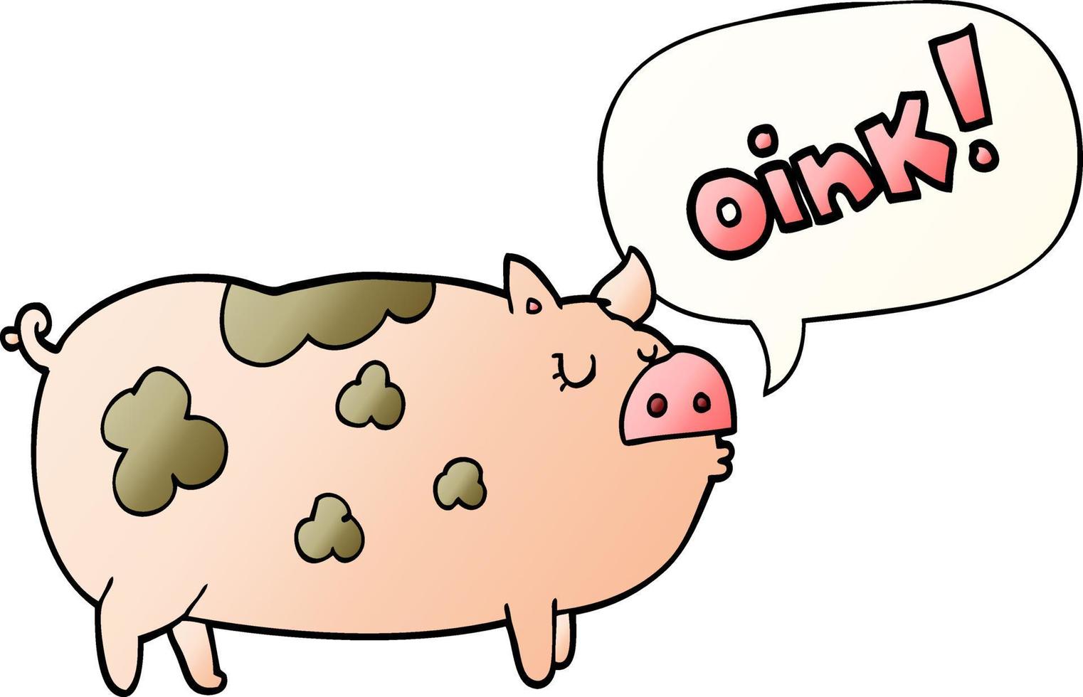 Cartoon-Oinking-Schwein und Sprechblase in glattem Farbverlauf vektor