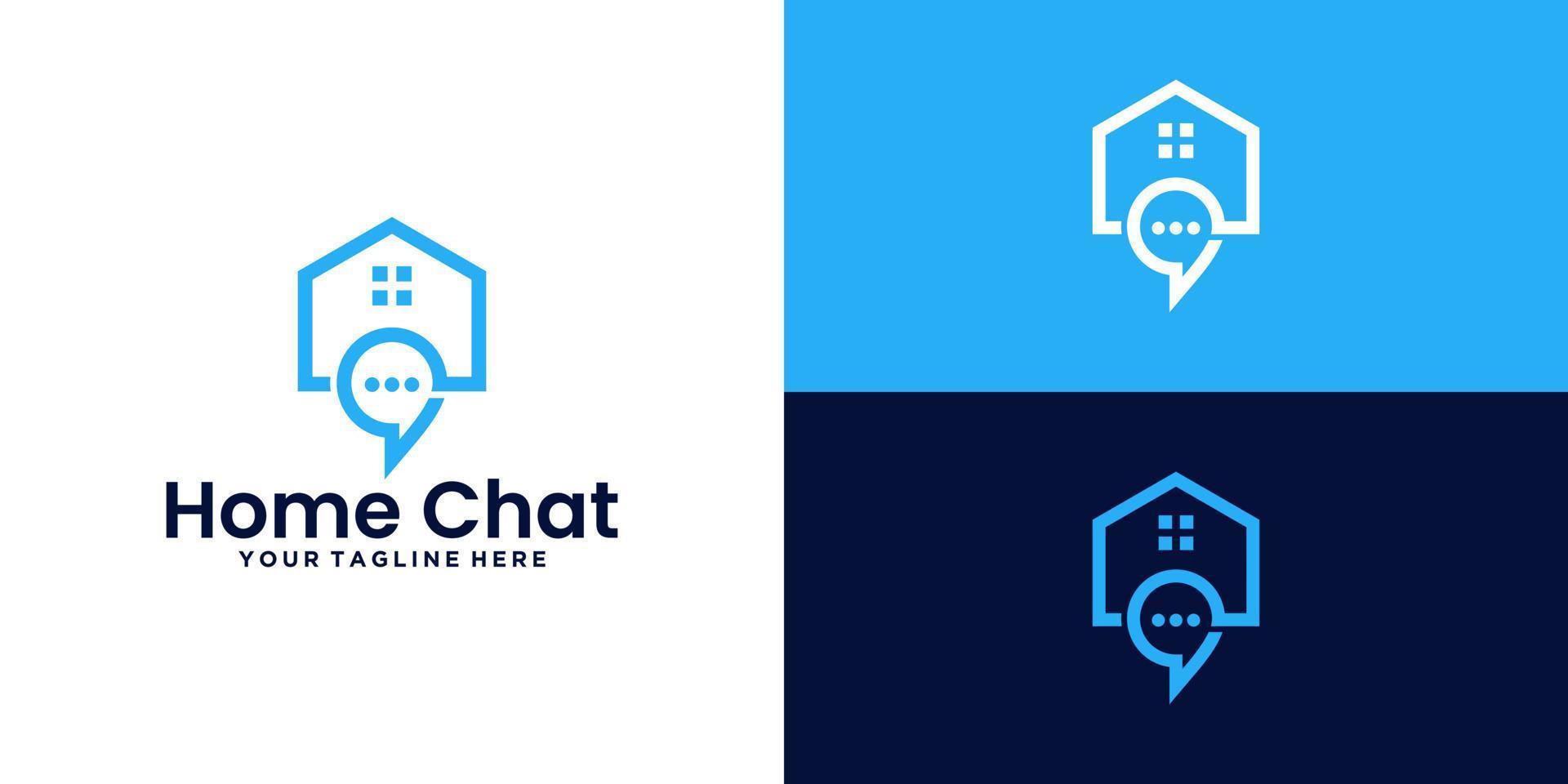 chat house logotyp design. diskussionshus, meddelandehus vektor