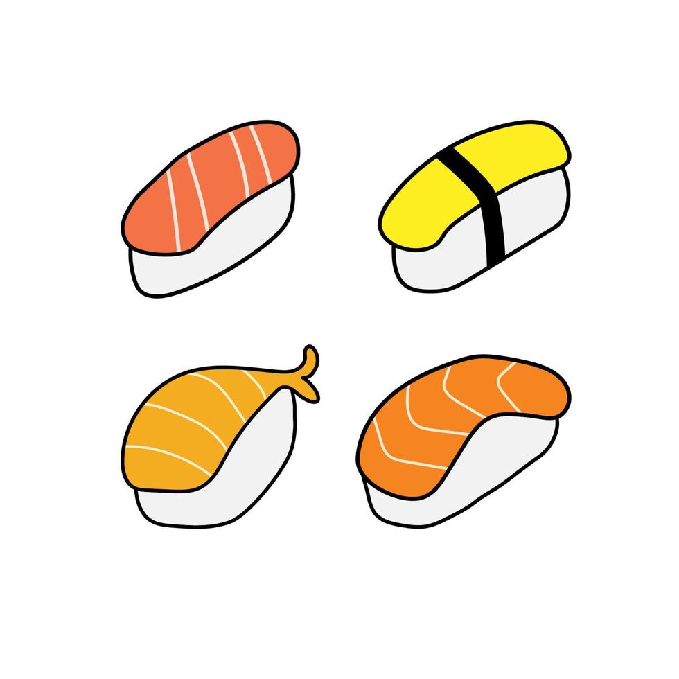 uppsättning sushi. handritad mat. ikon vektor illustration