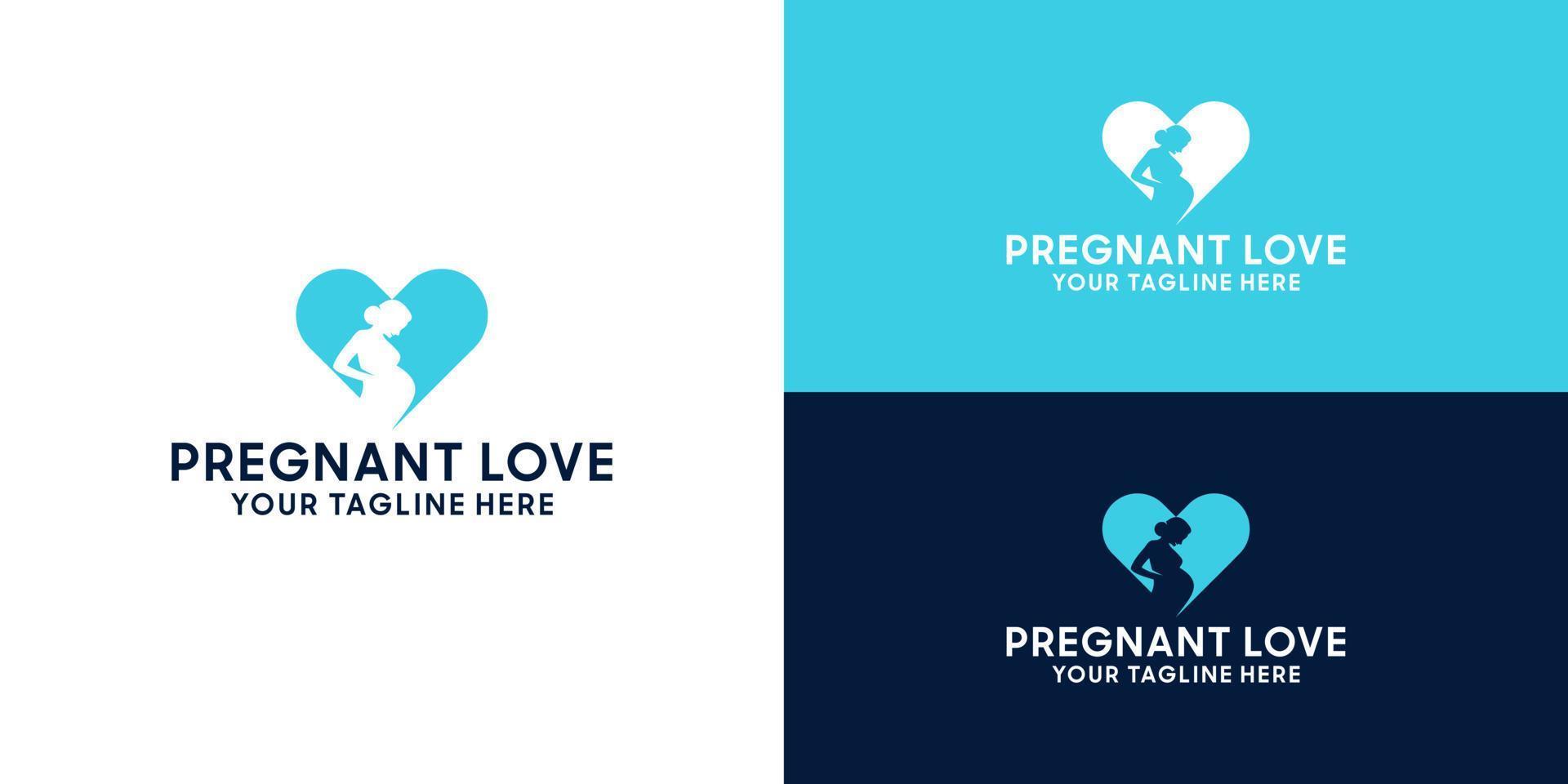 mamma graviditet kärlek logotyp design inspiration, gravid kvinna, baby månad vektor