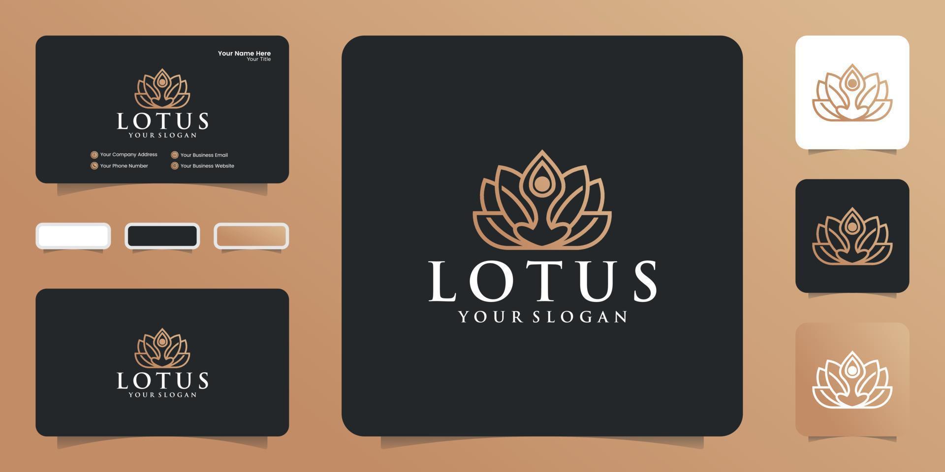 Lotus-Logo. Schönheits- und Modedesignvorlagen und Visitenkarten im linearen Stil vektor