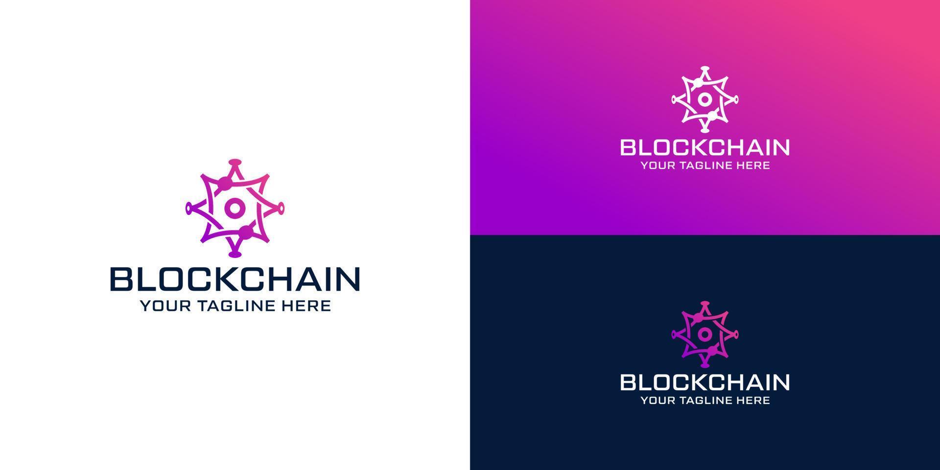 inspiration för blockchain-teknik med logotypdesign, med prickar sammankopplade vektor