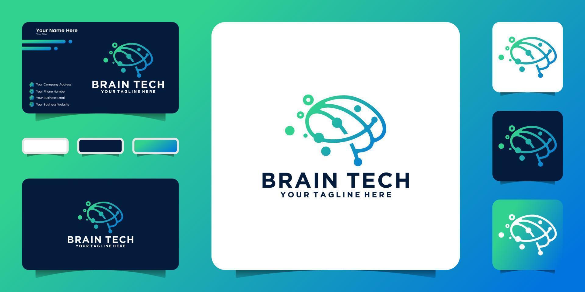 Inspiration für kreatives Brain-Technologie-Logo-Design mit miteinander verbundenen Verbindungslinien und Visitenkarten-Inspiration vektor