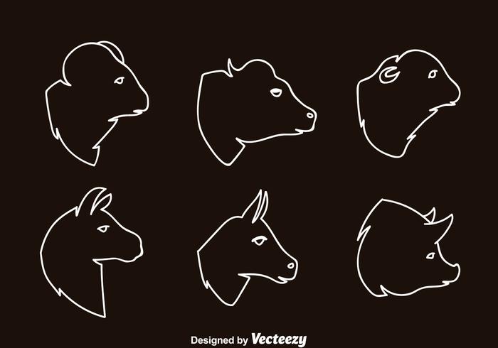 Säugetiere Head Outline Icons vektor