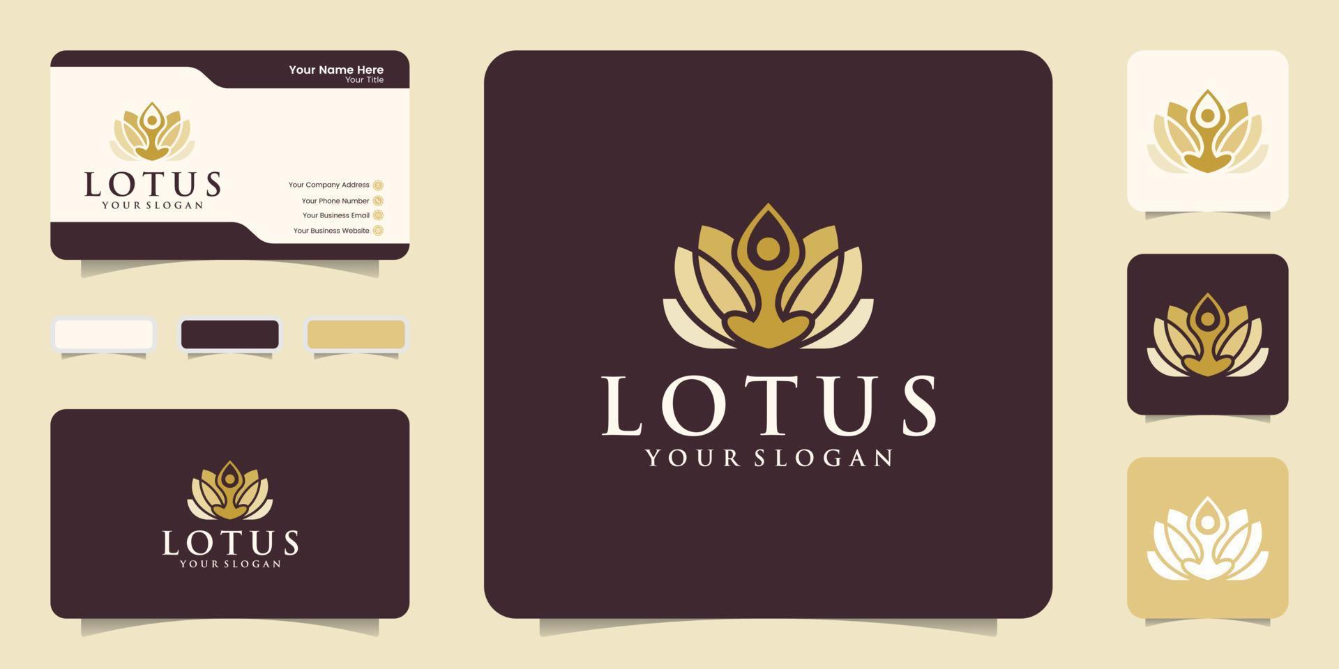yoga lotus logotyp. linjär stil skönhet och mode design mallar och visitkort vektor
