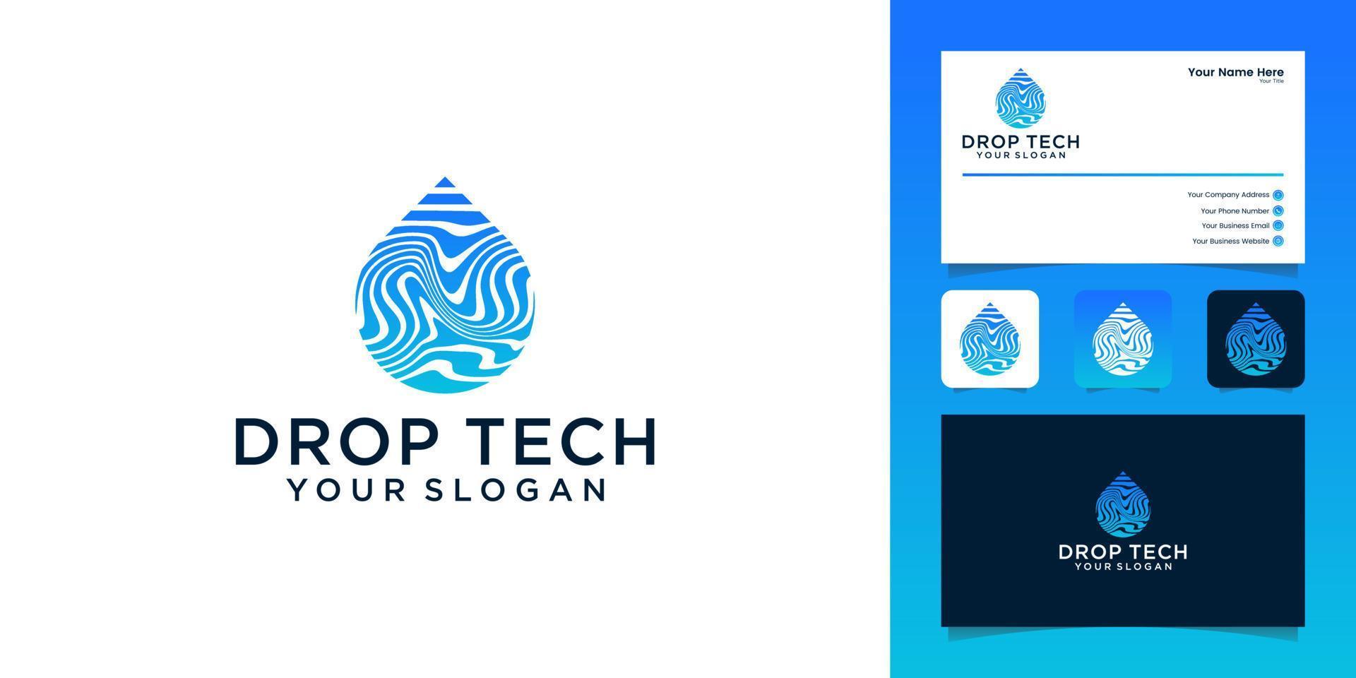 Wassertropfen-Logo-Technologie-Design-Vorlage und Visitenkarte vektor