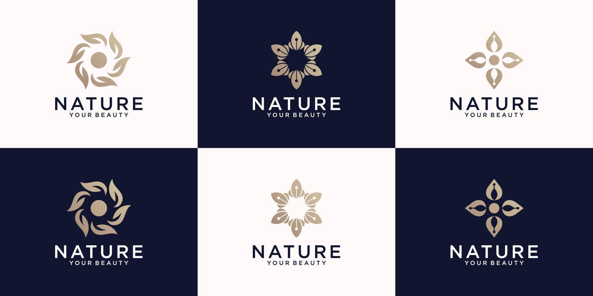 Sammlung von Natur-Logo-Design-Inspirationen, Blumen, Mandalas und natürlichen Blättern vektor