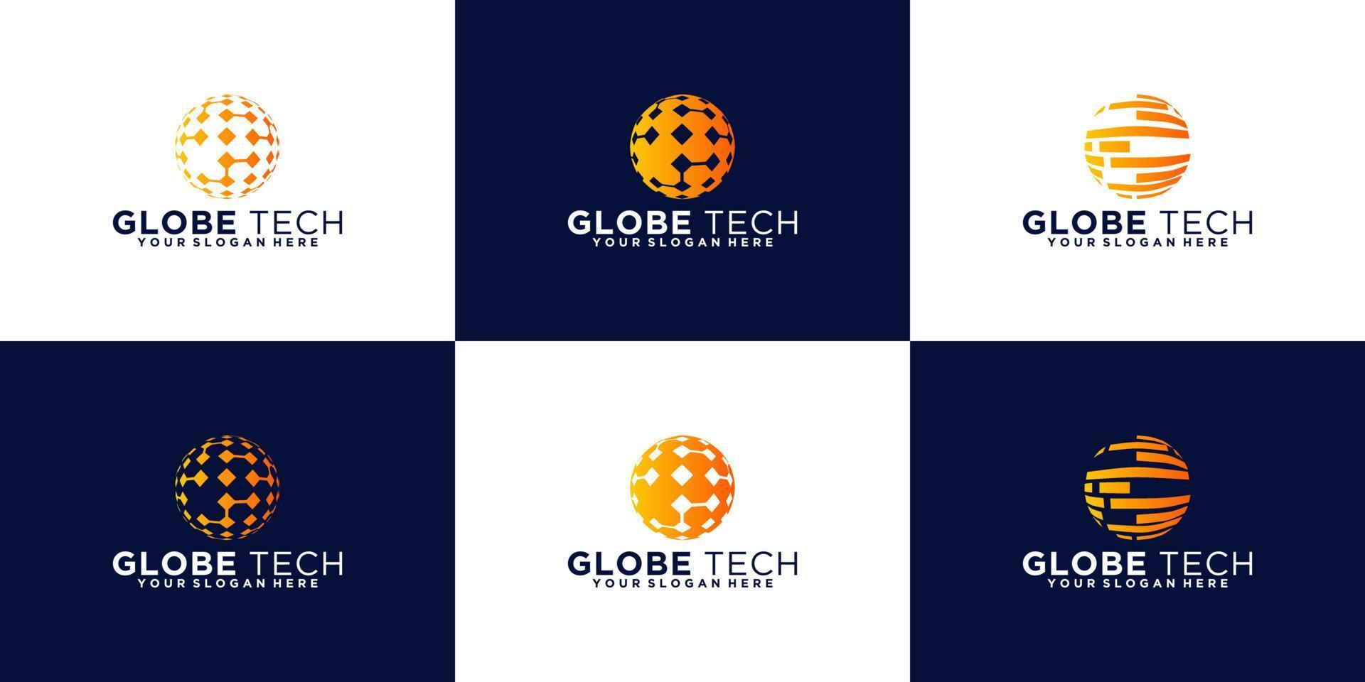 Tech-Globus-Logo-Design-Kollektion vektor