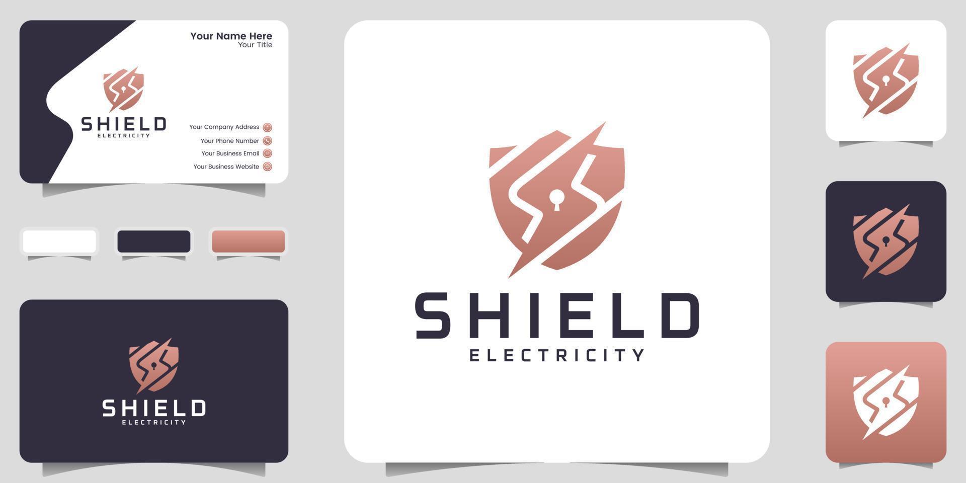 Schild- und Blitz-Logo-Inspiration Logo-Design und Visitenkarten-Inspiration vektor