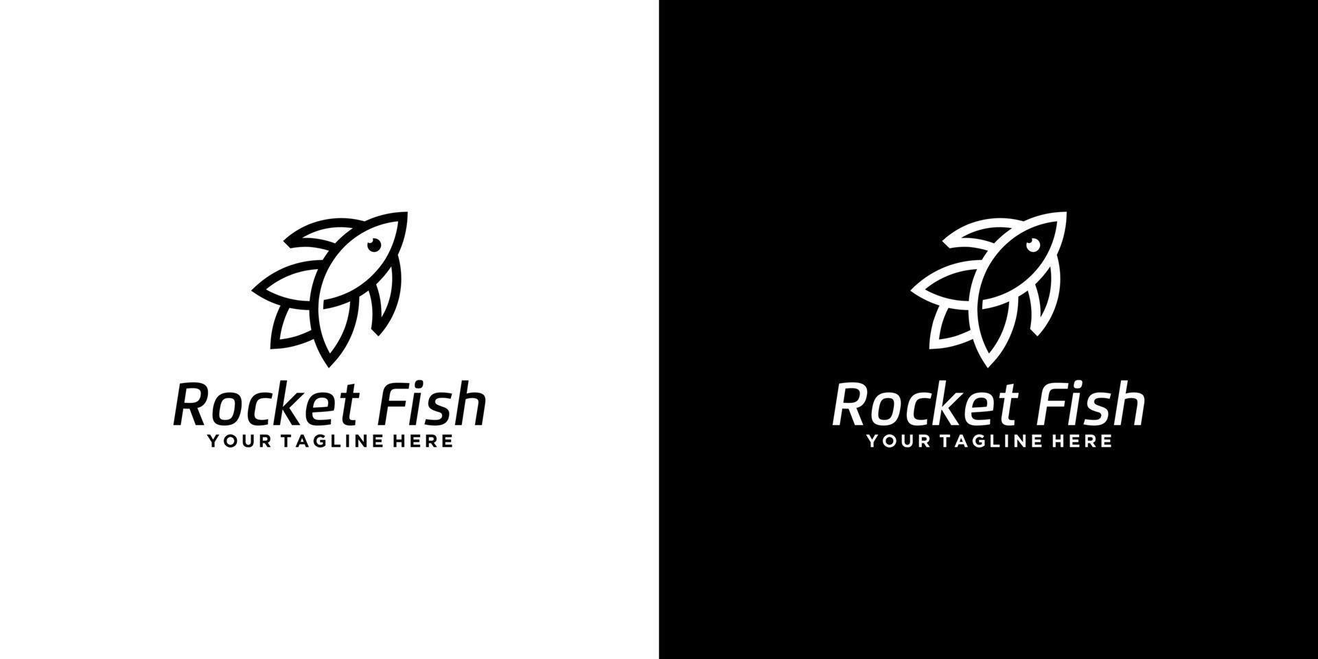 Fisch und Rakete kreatives Logo-Design im Linienkunststil vektor