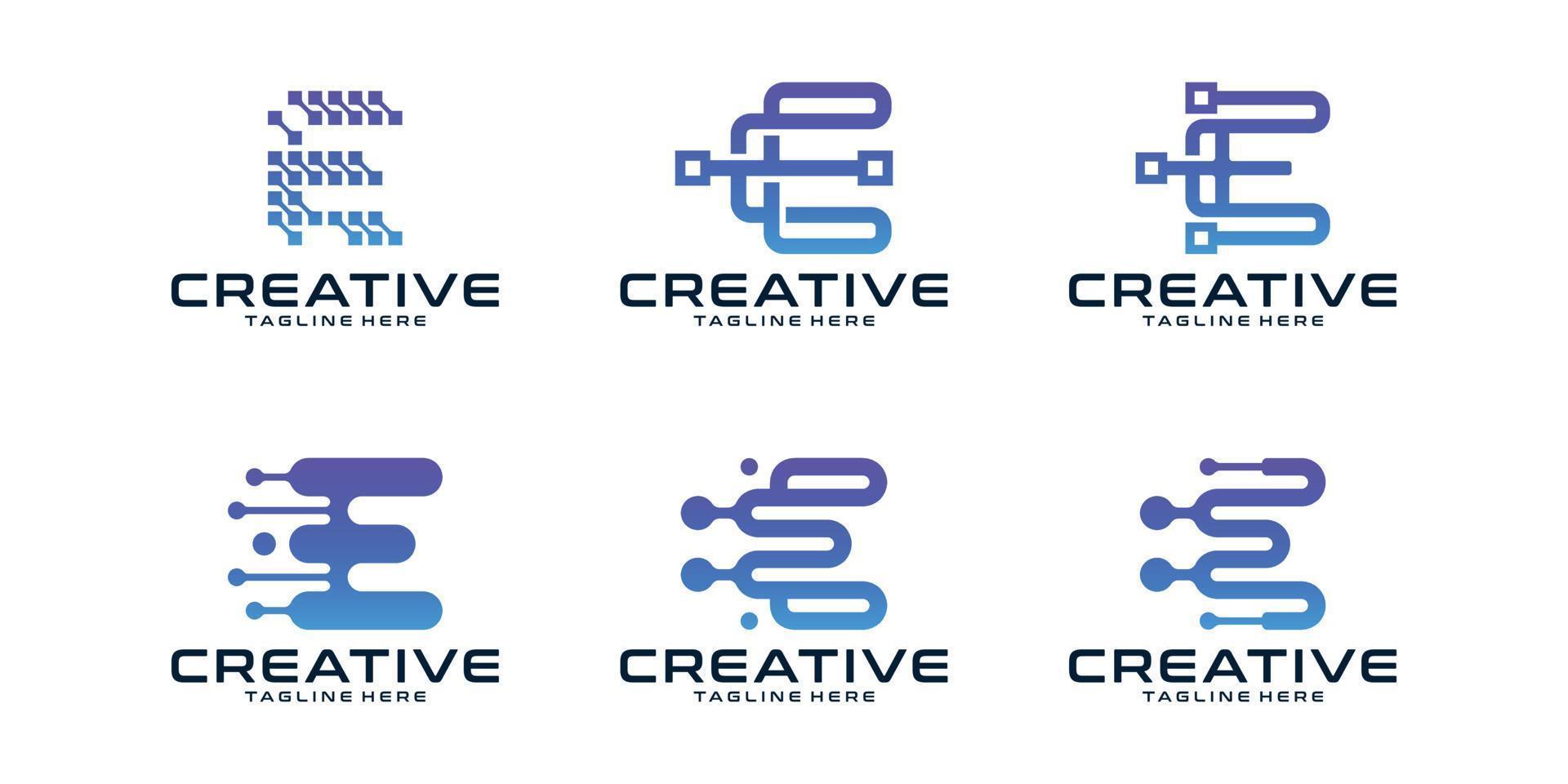 uppsättning av kreativ bokstav e modern digital teknik logotyp vektor