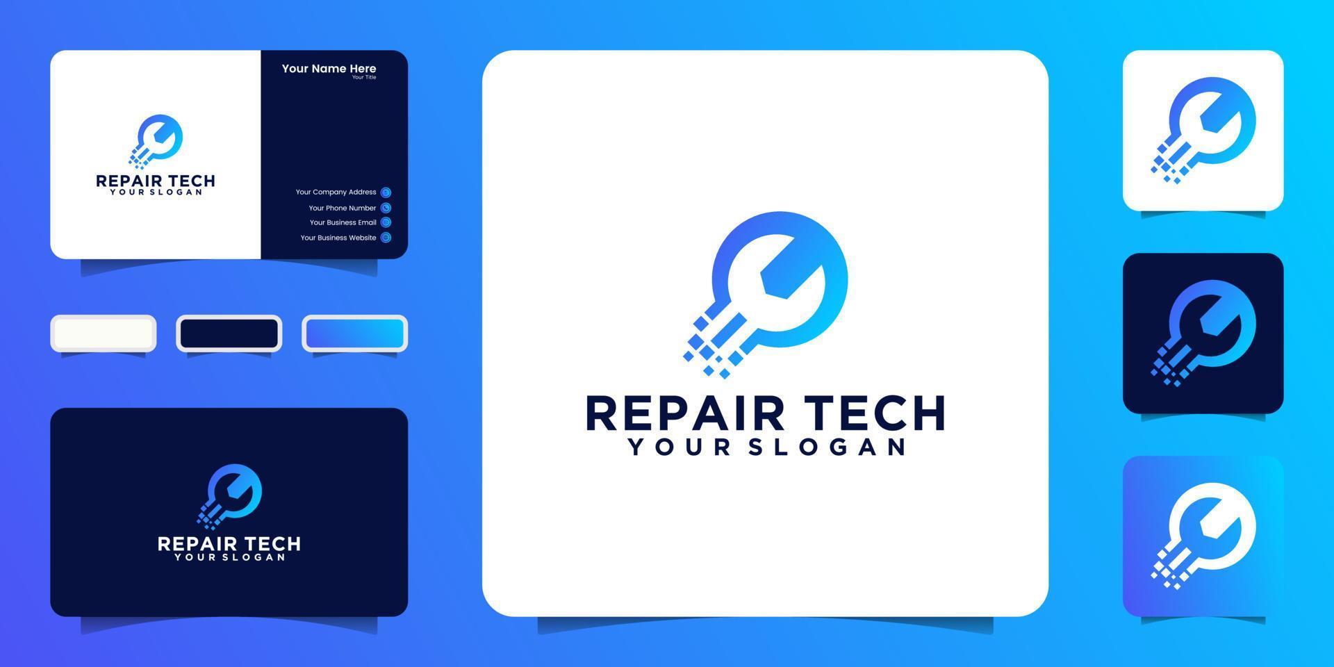 technologie reparatur ausrüstung logo design inspiration und visitenkarte vektor