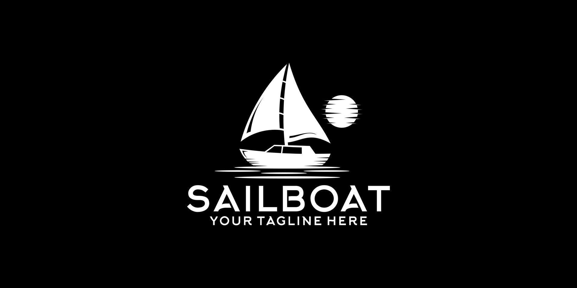 segelboot vintage logo design in der nacht vektor