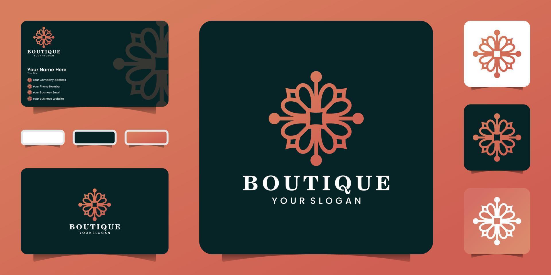 Beauty-Boutique-Logo in Blumenform für Frauen mit Line-Art-Stil und Visitenkarten-Inspiration vektor