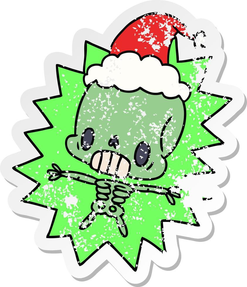 weihnachten beunruhigter aufkleberkarikatur des kawaii skeletts vektor