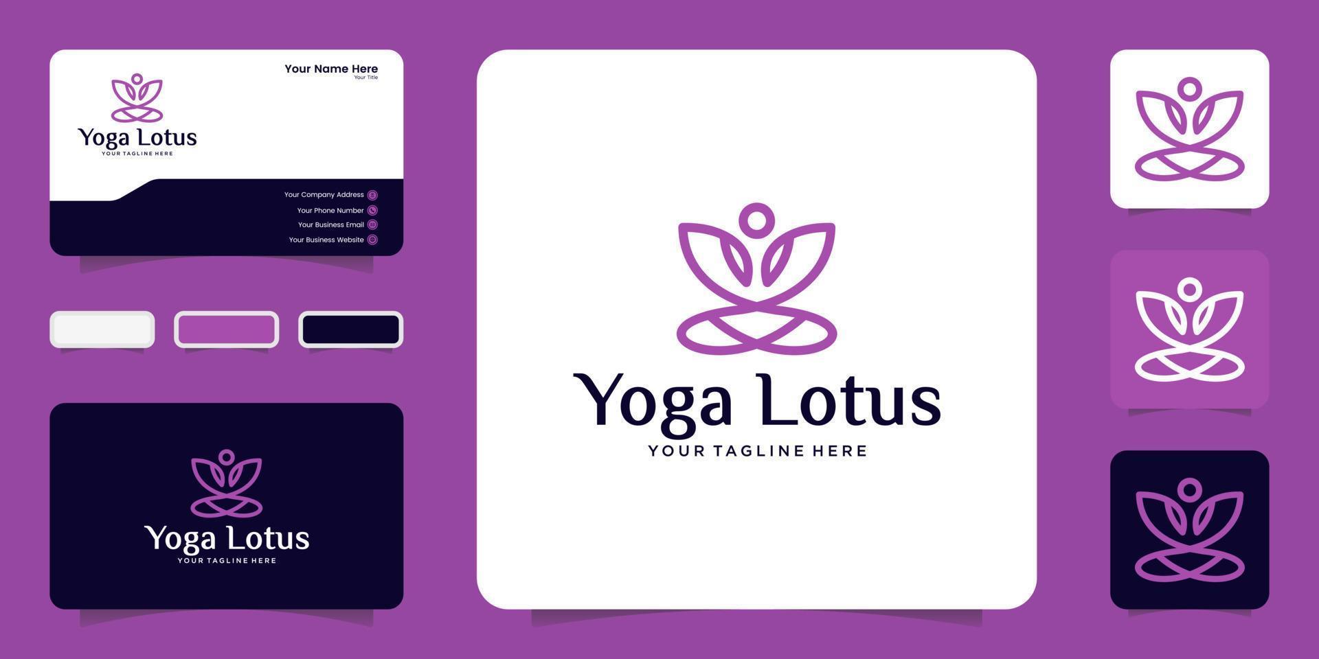 yoga lotusblumenlogo mit linienkunststil und visitenkarteninspiration vektor