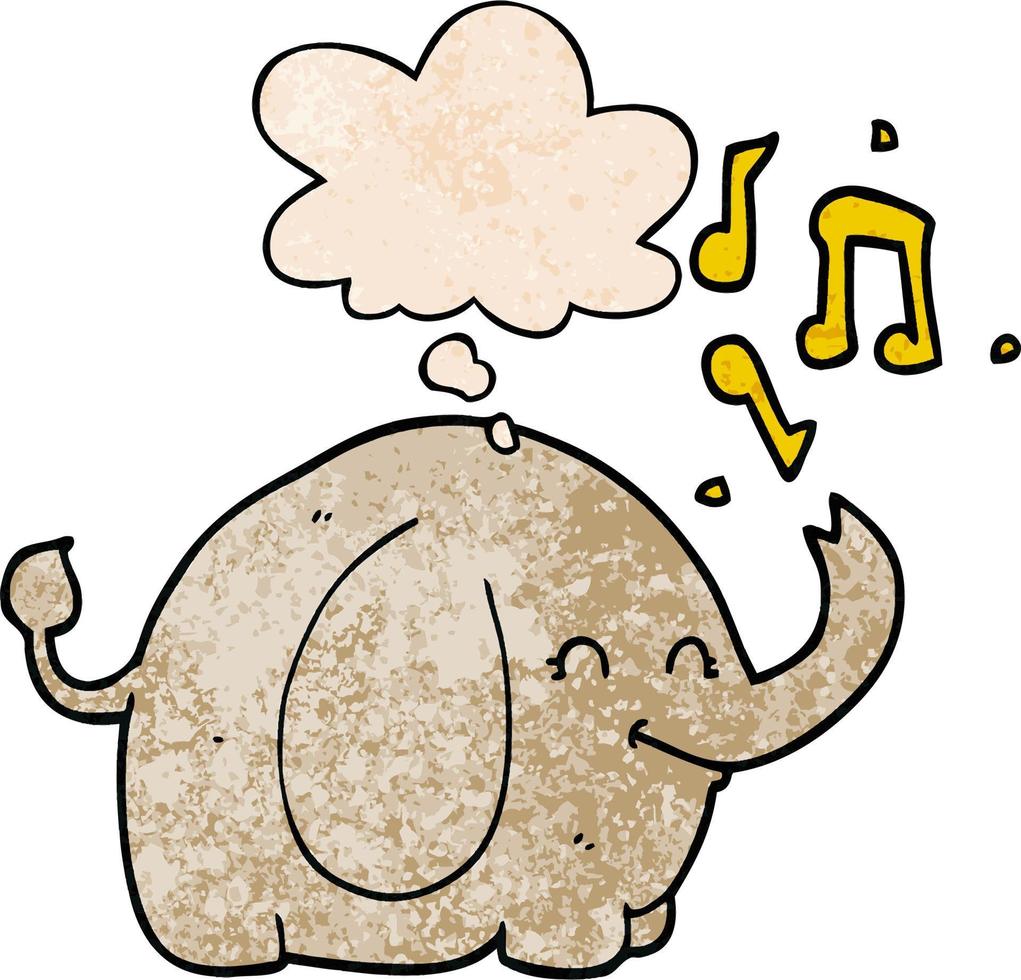 tecknad trumpetande elefant och tankebubbla i grunge texturmönster stil vektor